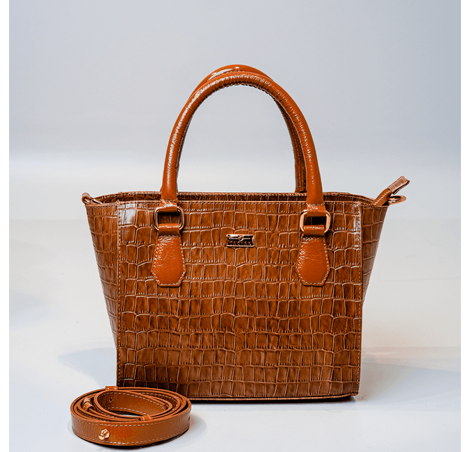 Bolsa Tote Croco Caramelo Couro