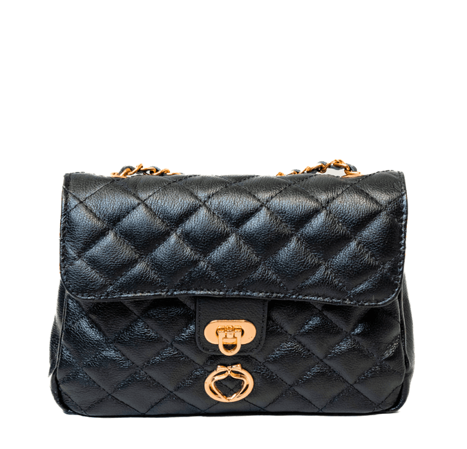 Bolsa Tiracolo Preta Couro Matelassê Média Tati