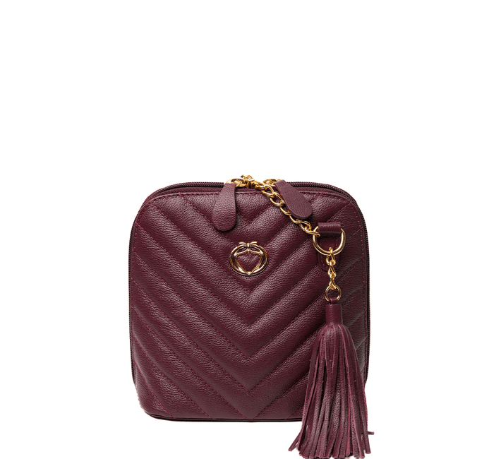 Bolsa Tiracolo Vinho Matelassê Couro Pequena