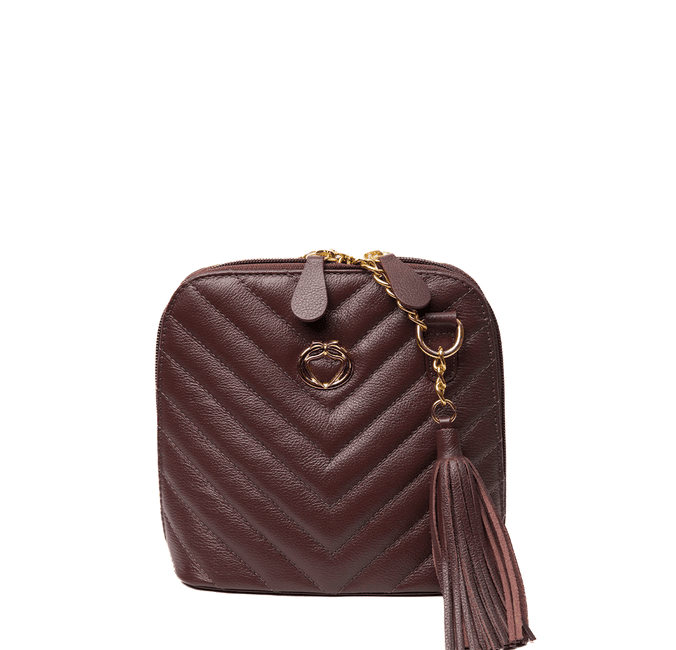 Bolsa Tiracolo Marrom Matelassê Couro Pequena