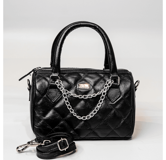 Bolsa Baú Preta Em Couro Pequena