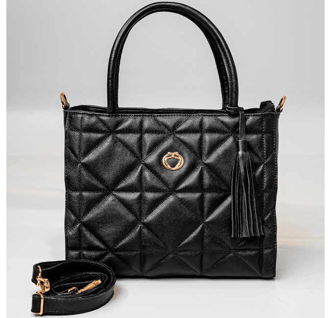 Bolsa Tote Preta Couro Metalassê