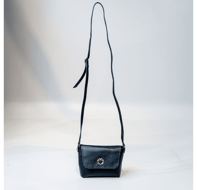 Bolsa Tiracolo Preta Em Couro Pequena