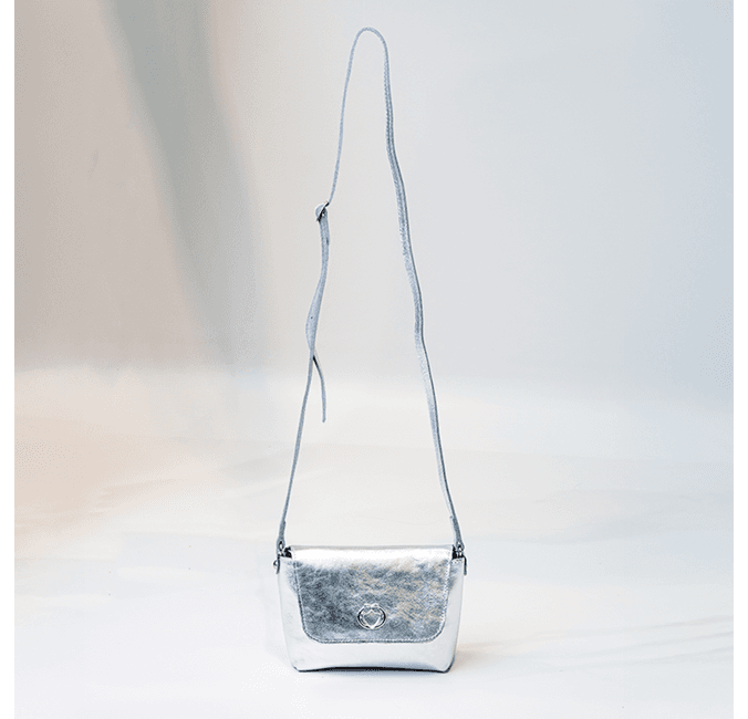 Bolsa Tiracolo Prata Em Couro Pequena Alice