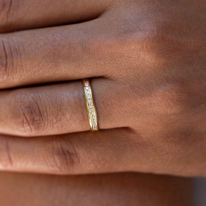 Aliança de Casamento em Ouro 3mm Pedras Chanfrado Helena - Unidade 