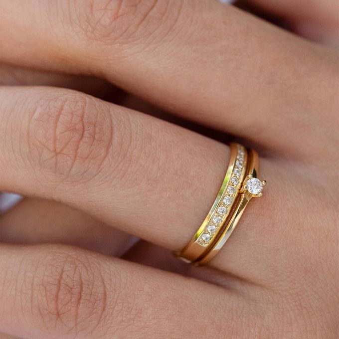 Aliança de Casamento em Ouro 3mm Pedras Chanfrado Helena - Unidade 