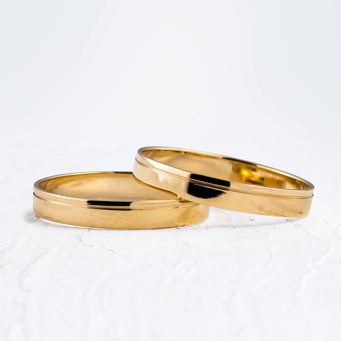 Aliança de Casamento em Ouro 3mm Reta Friso Português - Par