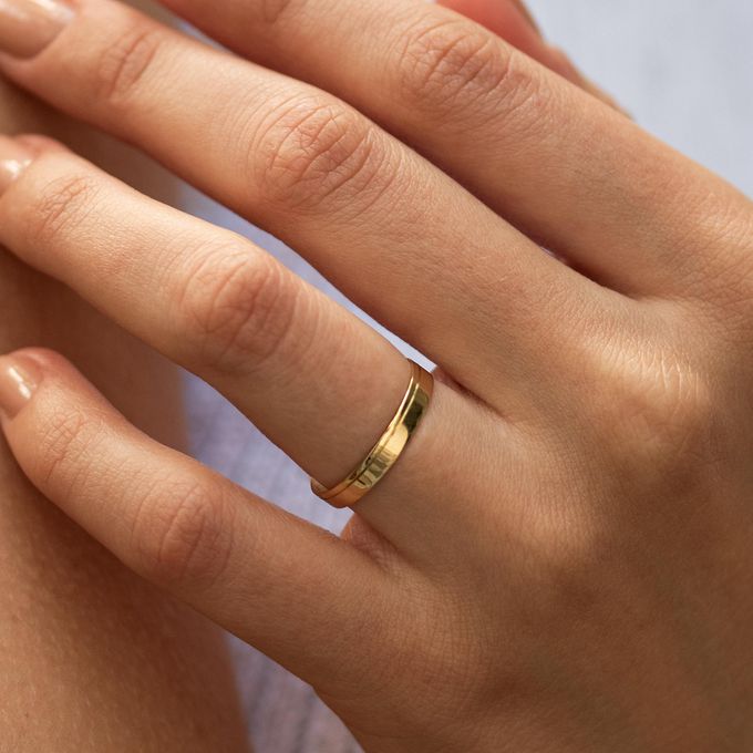 Aliança de Casamento em Ouro 3mm Reta Friso Português - Par