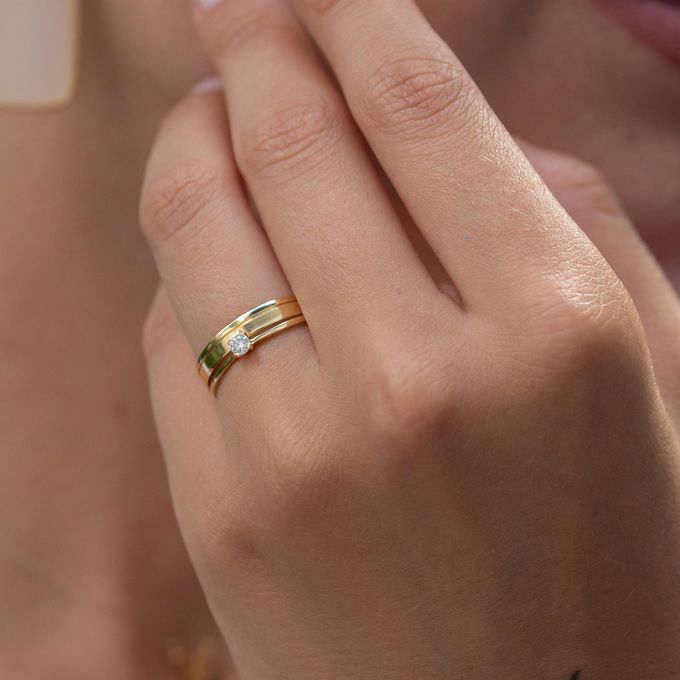 Alianças de Casamento em Ouro 3mm Português e Anel Solitário Ciel - Combo