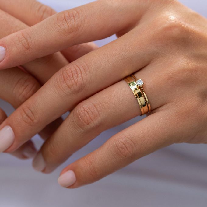 Alianças de Casamento em Ouro 3mm Português e Anel Solitário Ciel - Combo