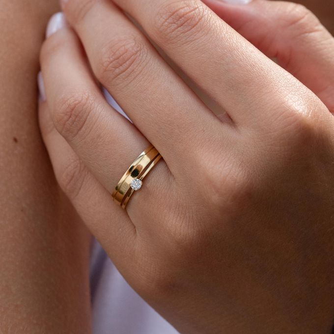 Alianças de Casamento em Ouro 3mm Português e Anel Solitário Ciel - Combo