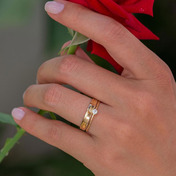 Alianças de Casamento em Ouro 3mm Português e Anel Solitário Ciel - Combo