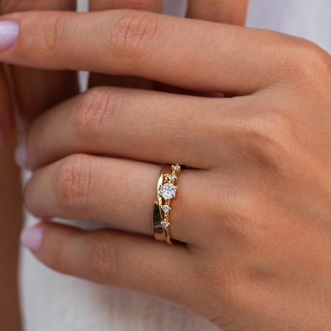 Aliança de Casamento em Ouro Eternal 3mm e Anel Solitário Elanor - Conjunto