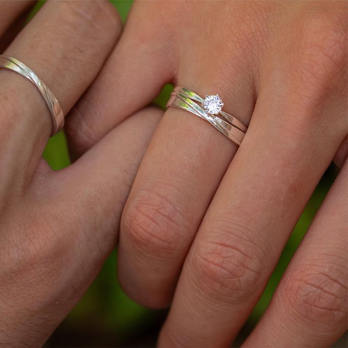 Aliança de Namoro em Prata esterlina 925 3mm Curvas - Par