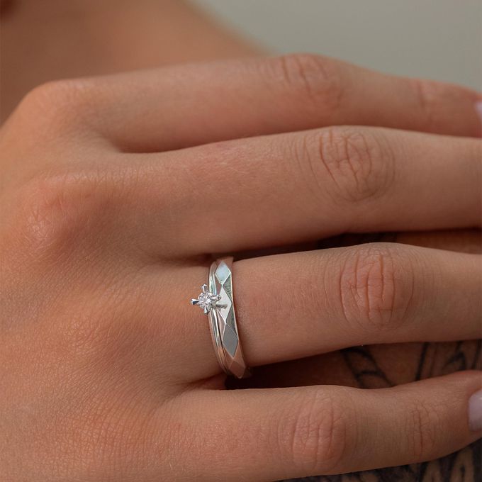 Aliança de Namoro Prata esterlina 925 3mm Facetas Trabalhadas Prisma - Unidade