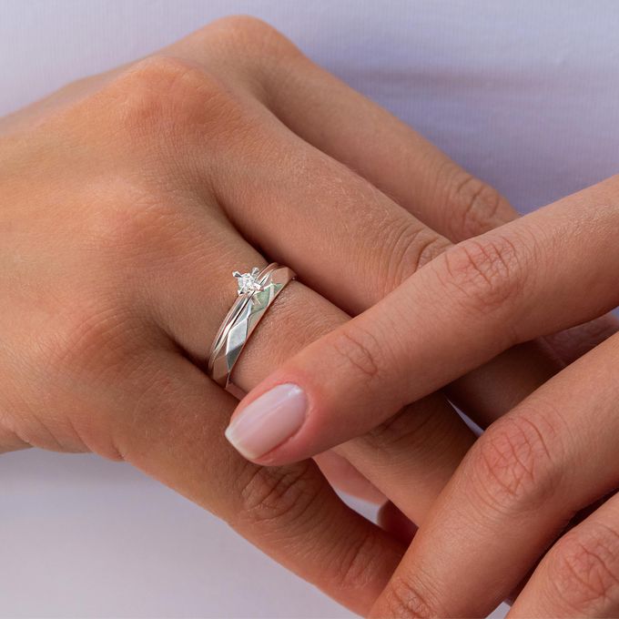 Aliança de Namoro Prata esterlina 925 3mm Facetas Trabalhadas Prisma - Unidade