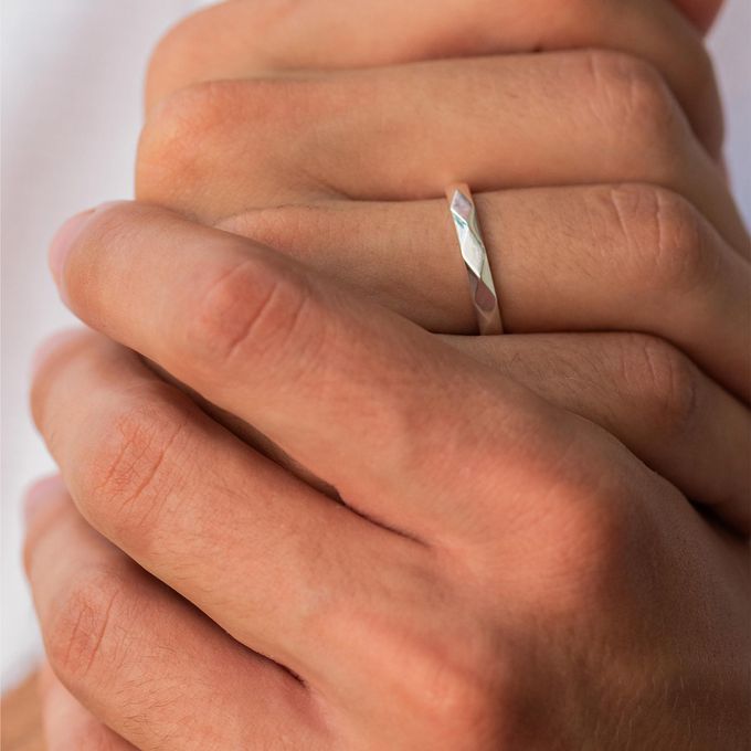 Aliança de Namoro Prata esterlina 925 3mm Facetas Trabalhadas Prisma - Unidade