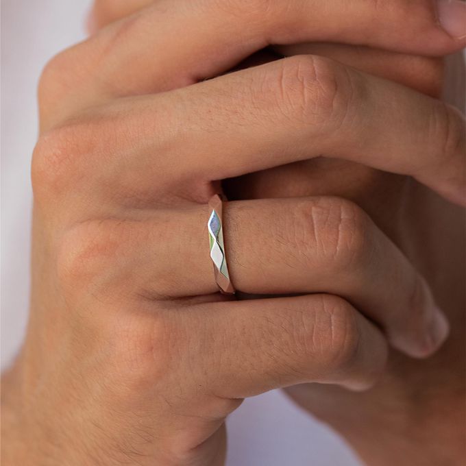 Aliança de Namoro Prata esterlina 925 3mm Facetas Trabalhadas Prisma - Unidade