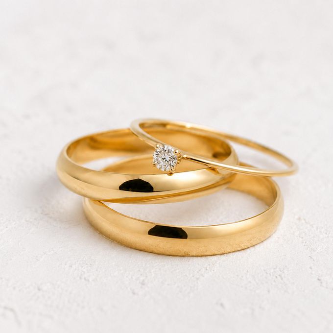 Aliança de Casamento em Ouro 3mm Classic Abaulada e Anel Solitário Ciel - Conjunto