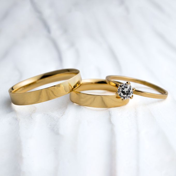 Aliança de Casamento em Ouro 4mm Bahamas e Anel solitário Cindel - Combo