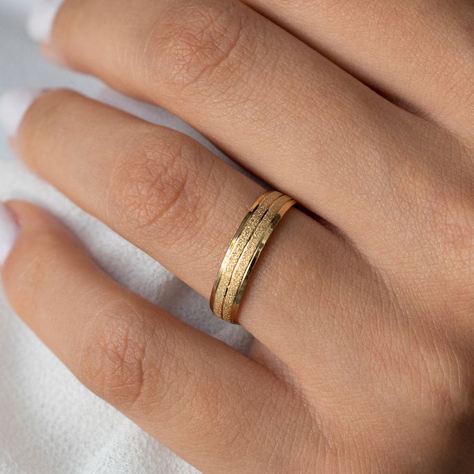 Aliança de Casamento em Ouro 4mm Diamantado Galês - Par