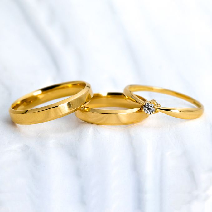 Aliança de Casamento em Ouro 4mm Lucy e Anel Solitário Zelda - Combo 