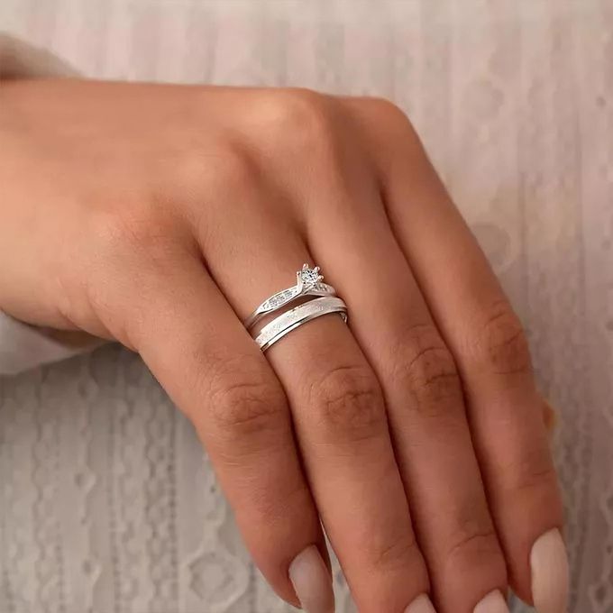  Aliança de Namoro em Prata esterlina 925 3mm Vênus e Anel Solitário Lux - Combo