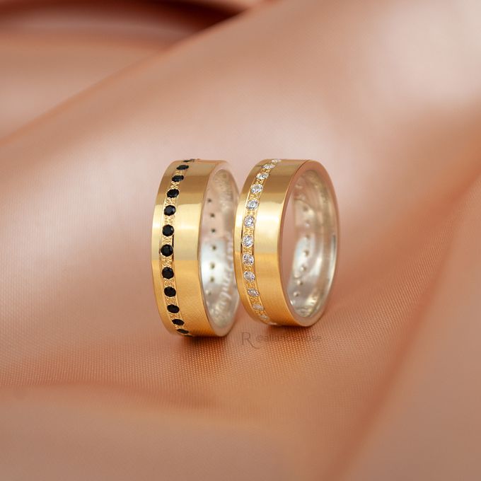 Aliança de Noivado Casamento Revestida em Ouro 6mm Cravação Eclipse - Par