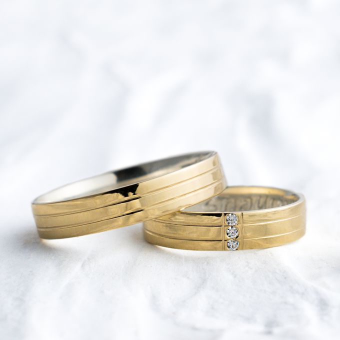 Aliança de Noivado Casamento Revestida em Ouro 4mm Frisos Guardian - Par