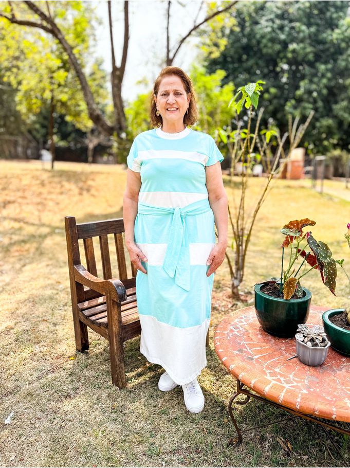 Vestido Bianca Plus azul com branco