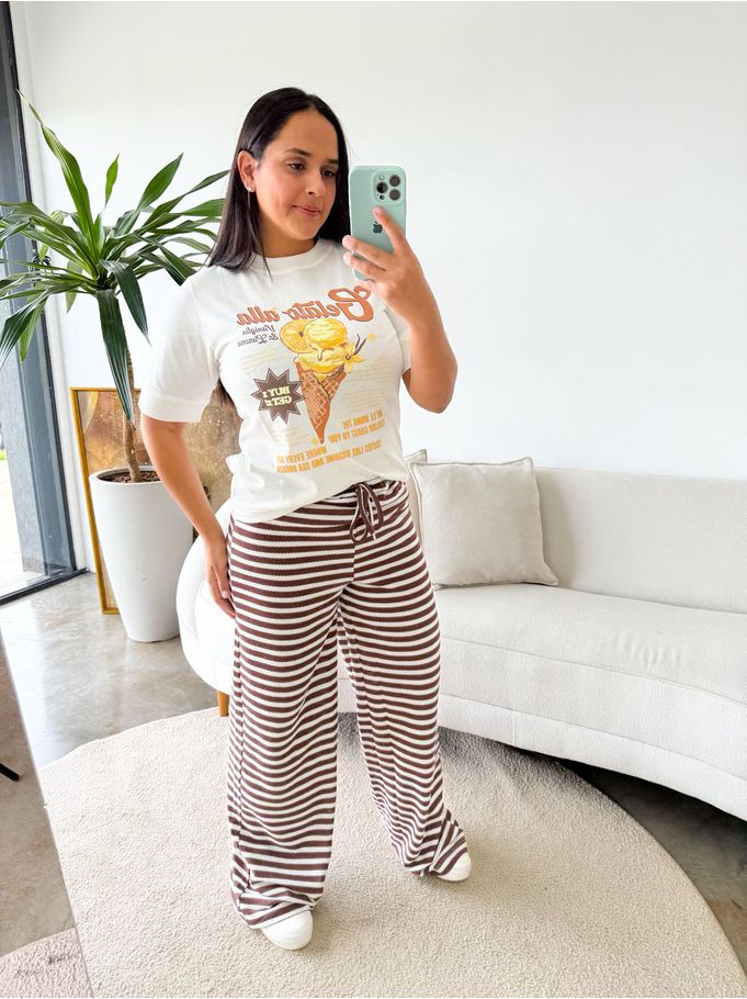 Calça Listrada Juma Marrom