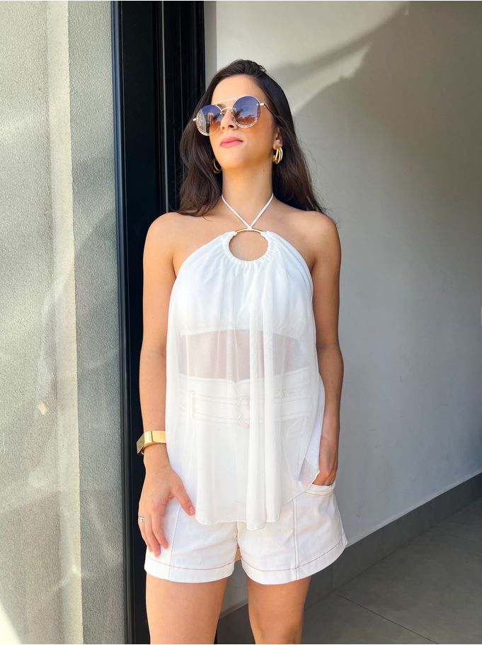 Blusa Liz Branca Transparencia 