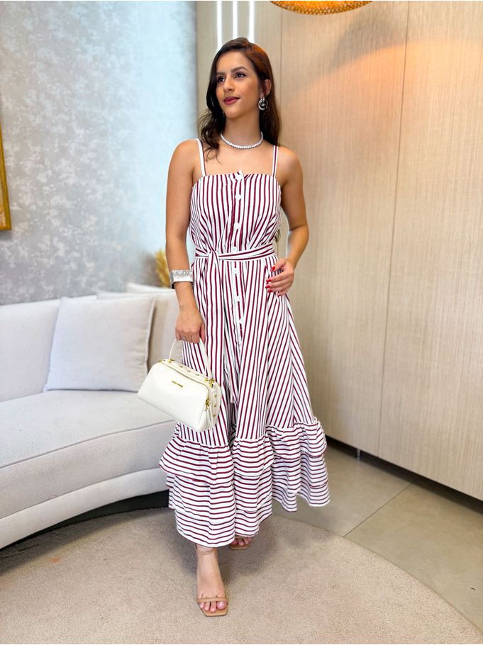 Vestido Gloria Listrado Marsala