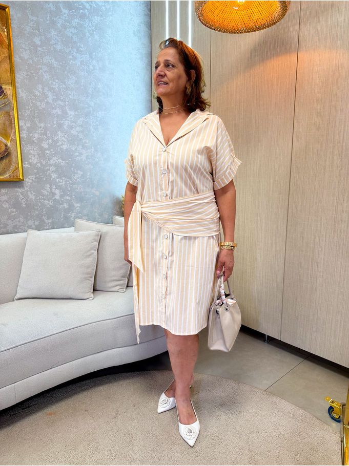 Vestido Camisa Listrado Plus Nude