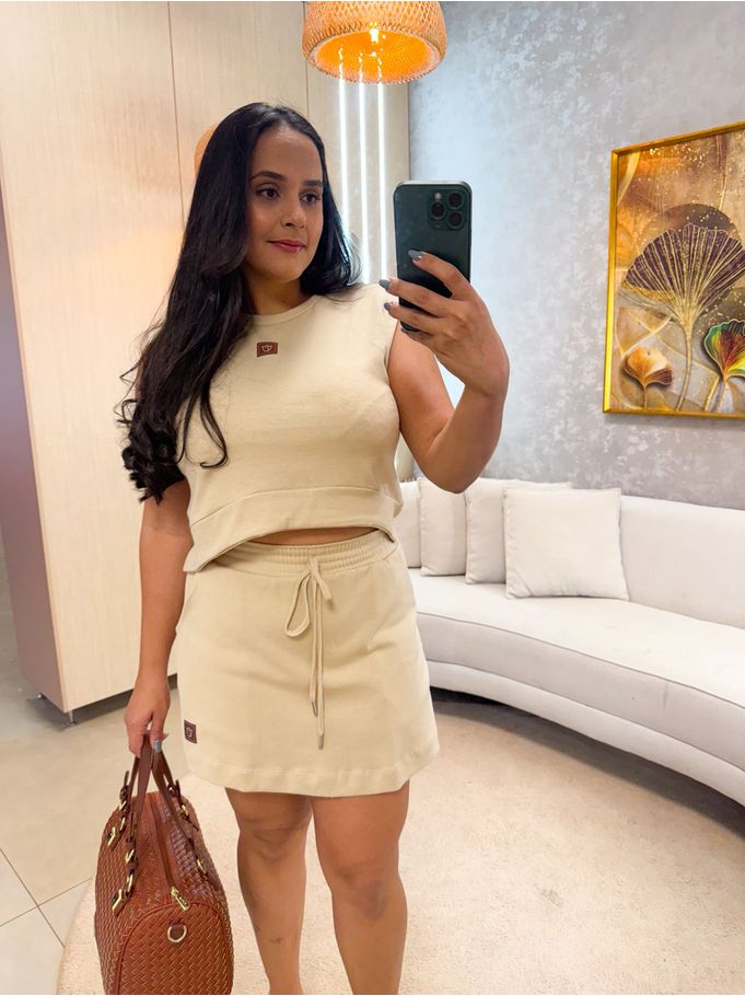 Conjunto Yara Moletinho Nude Short Saia 