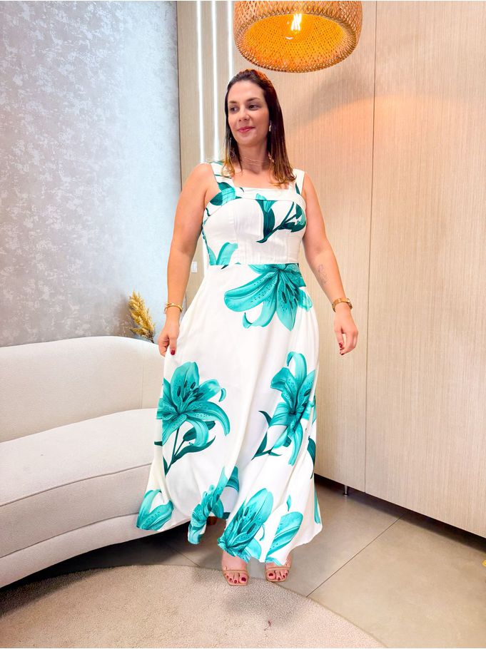Vestido Dubai Branco/ Verde Flor