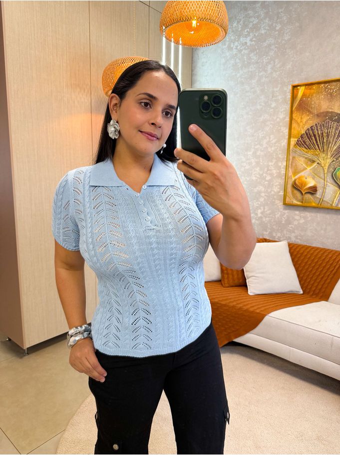 Gola Polo Tricot Azul Bebê Transparência 