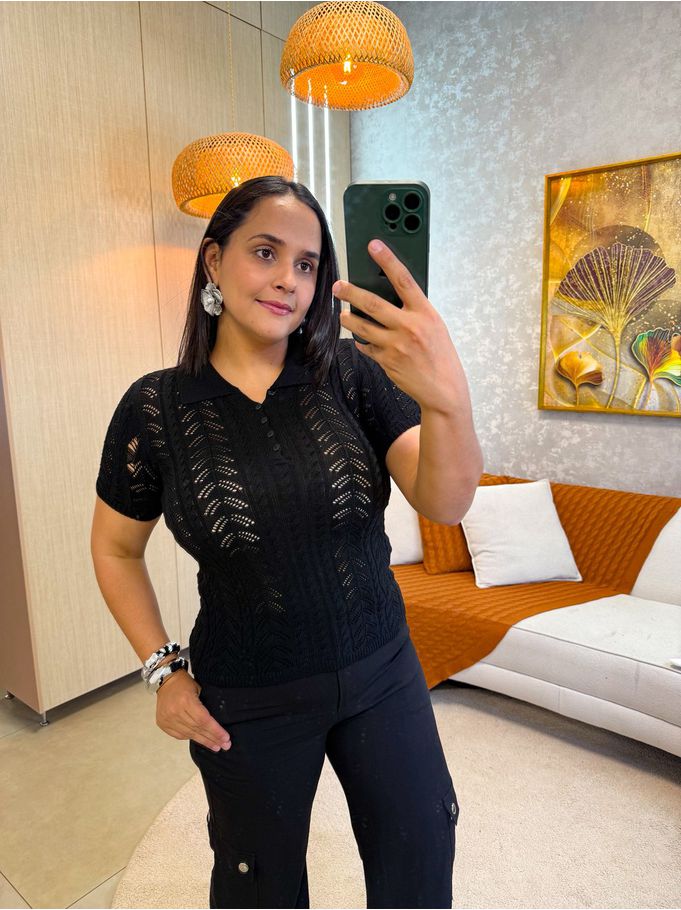 Gola Polo Tricot Preta Transparência 