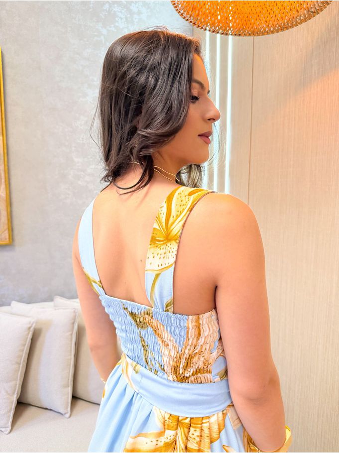 Vestido Dubai Azul Flor