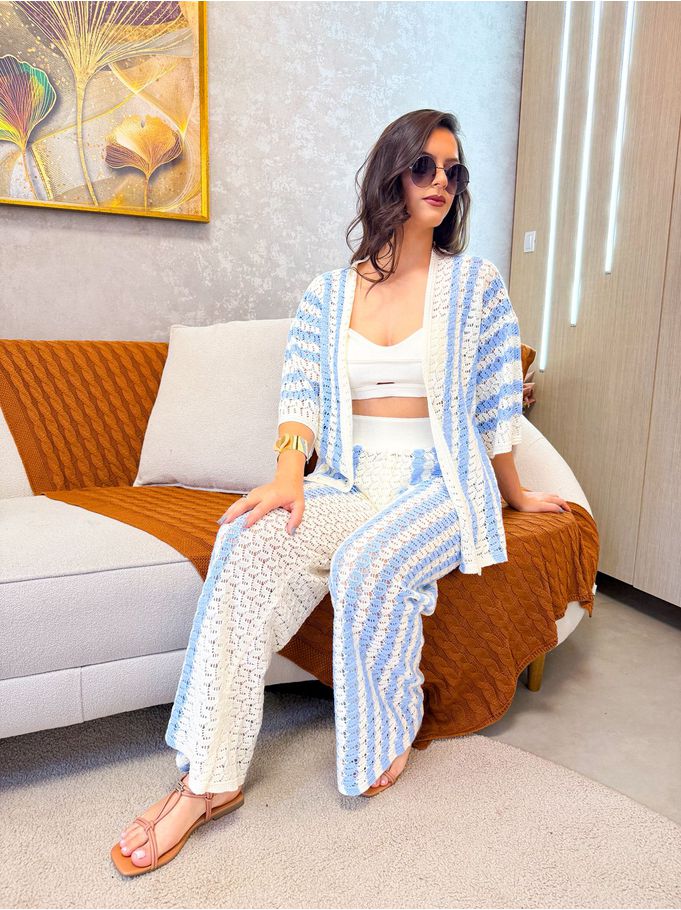 Saída De Praia Ibiza Tricot Azul 