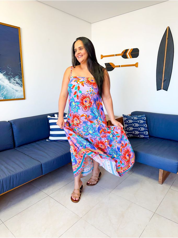 Vestido Tropical Roxo estampado 