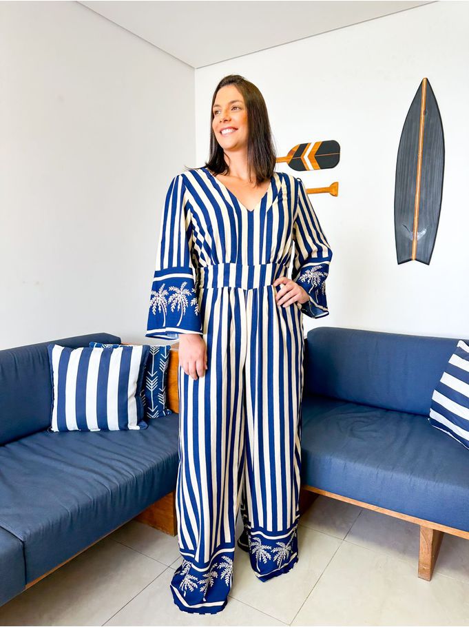 Macacão Samira listras Azul Marinho