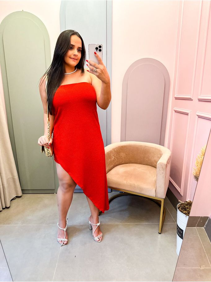 Vestido pérola vermelho bico