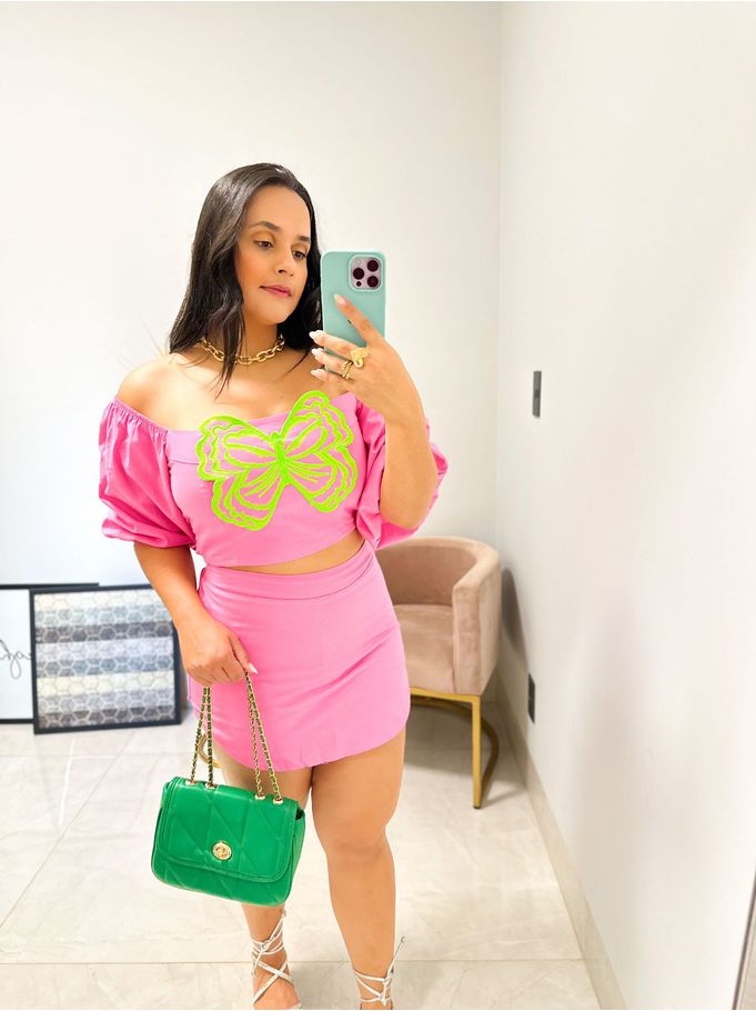 Conjunto Borboleta rosa chiclete