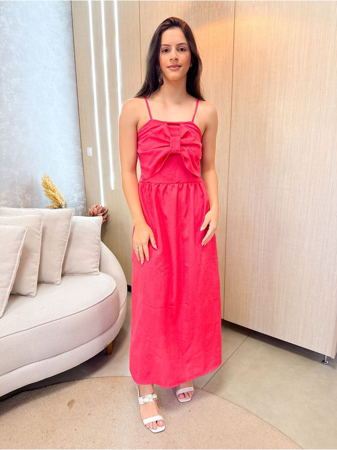 Vestido Laço Rosa Linho