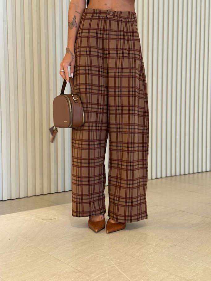 CALÇA TAÍS XADREZ CAFÉ