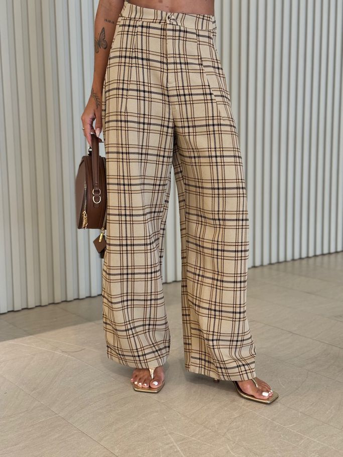 CALÇA TAÍS XADREZ NUDE