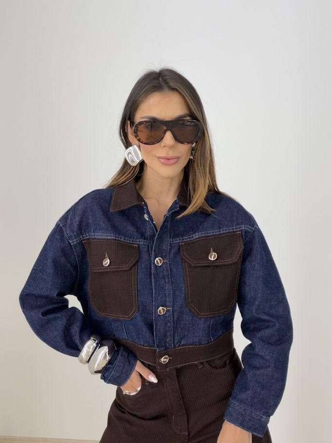 JAQUETA BIA BOLSOS JEANS ESCURO