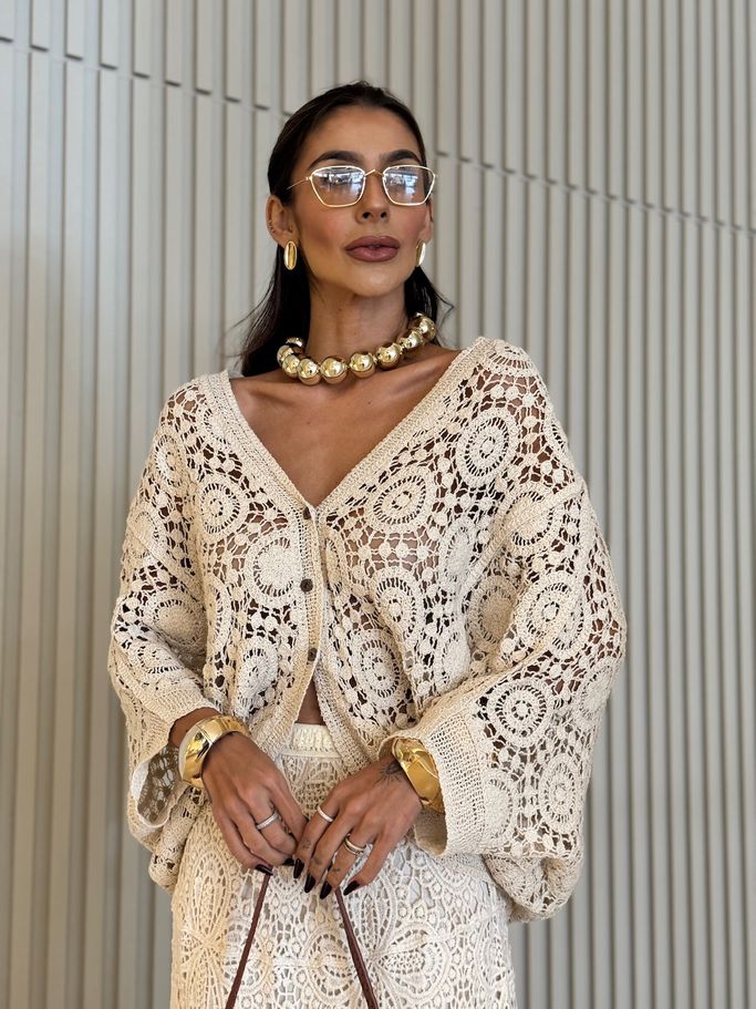 CAMISA SALETE CROCHÊ CRU