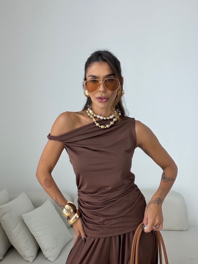 BLUSA MÁRCIA DRAPEADA MARROM